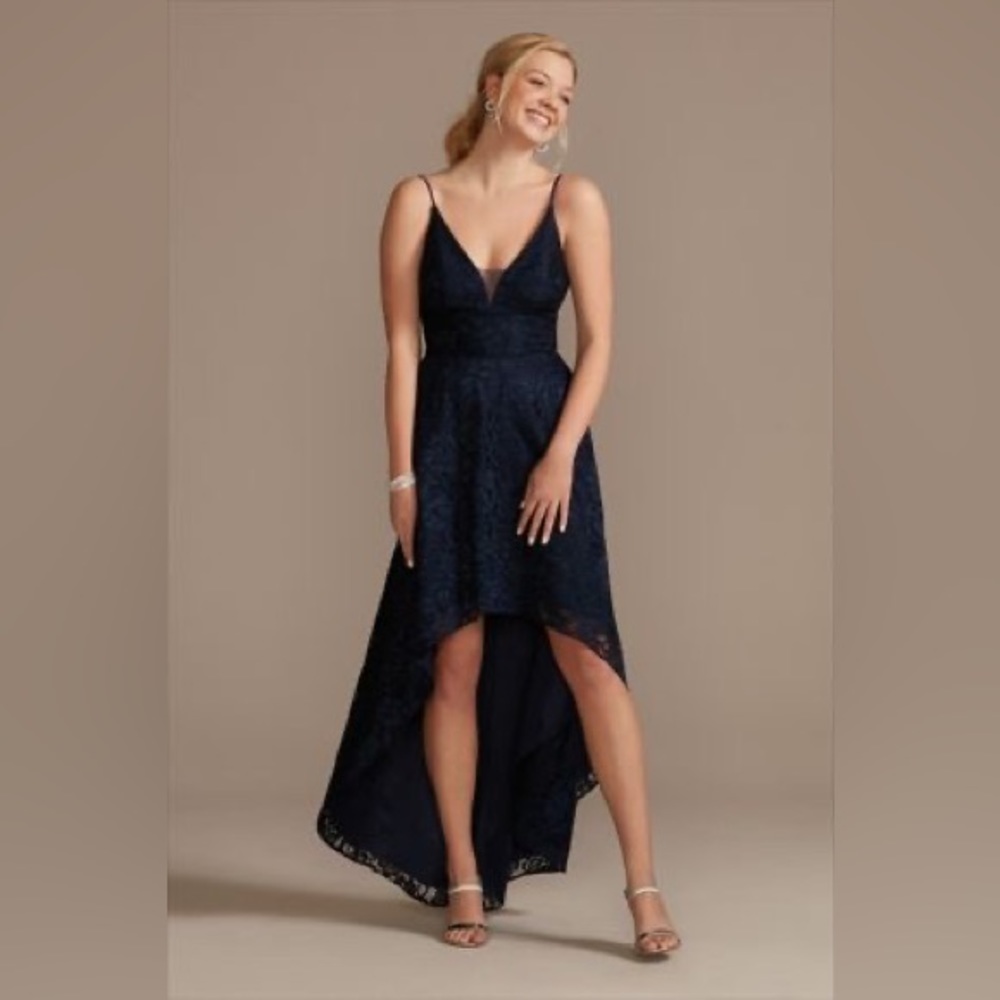 David’s Bridal - High-Low Lace Scallop Dress with Spaghetti Straps